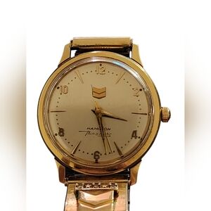 Hamilton 14K Solid Gold Thin-o-Matic Wristwatch Standard Oil 30yr Service Award